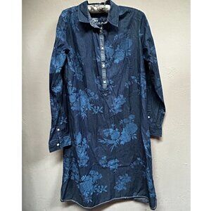 Arqueonautas Half Button Shirt Dress Size Large Blue Floral Long Sleeve Casual